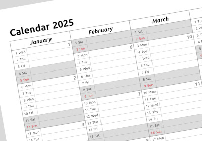 yearly calendar - table